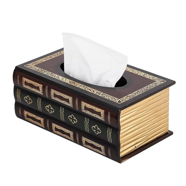 Crafted Classical Retro Wooden Antique Book Tissue Box Cover Rectangular Tissue Holder Dispenser Paper Cover Case Napkin Holder Home Decor for Bathroom Living Room Office car Kitchen (Red)