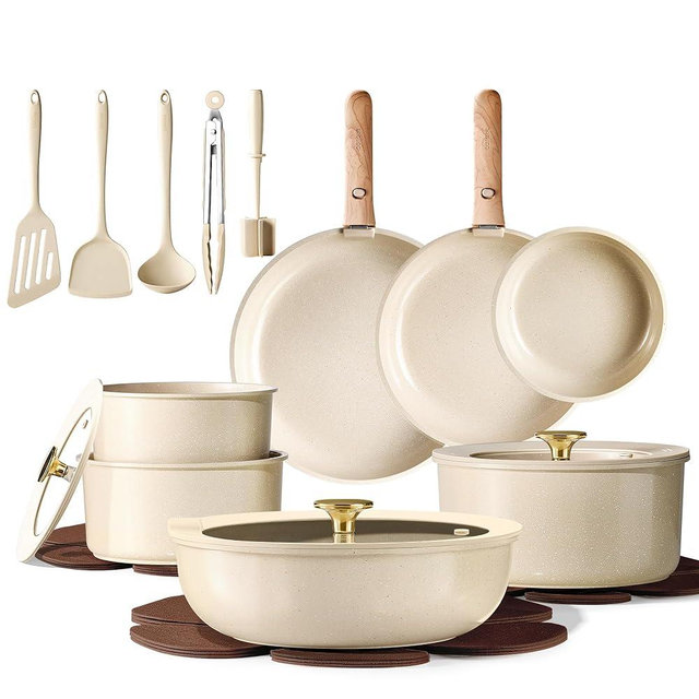 CAROTE 23PCS Pots and Pans set Non Stick, Ceramic Cookware Set, RV Kitchen Cooking Set Removable Handles, Oven Safe, Induction Coolware, Non-toxic Kitchen Cooking Set, PFAS and PFOA Free