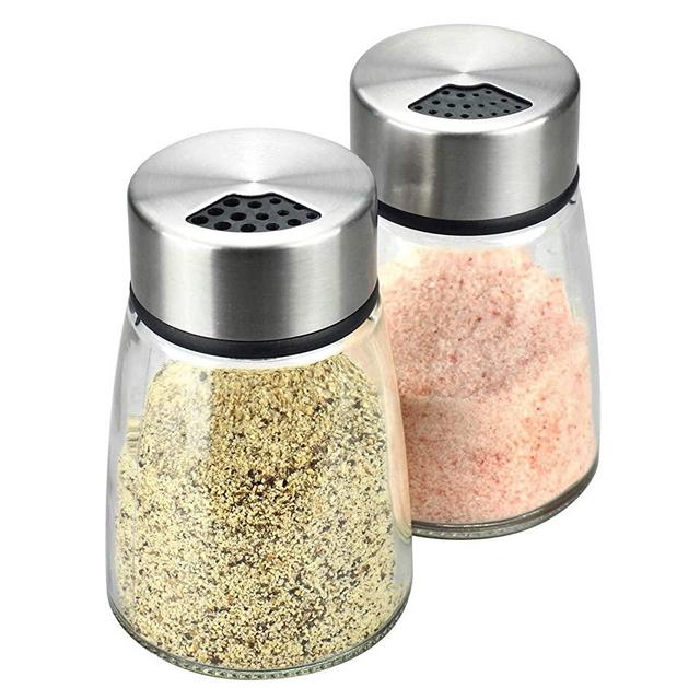 Elegant Salt and Pepper Shakers with Adjustable Pour Holes - Set of 2 - Premium Stainless Steel and Glass - Perfect Spice Dispenser Set for Your Delicious Meals
