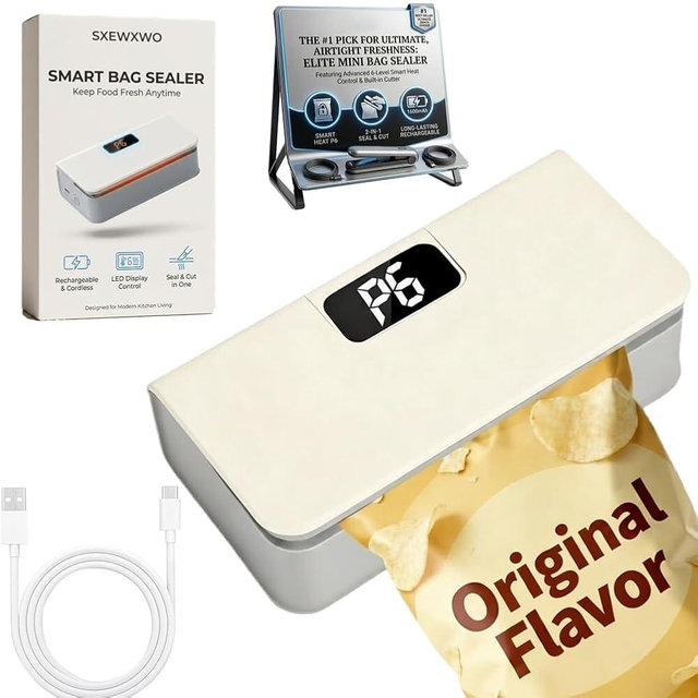 Mini Bag Sealer Magnetic Fridge with Cutter and Magnet, Rechargeable Heat Portable Bag Resealer for Mylar Bags Chip Bags, Faddish Snack Press Seal Machine，handheld Sellador Bolsas Plasticas (White)