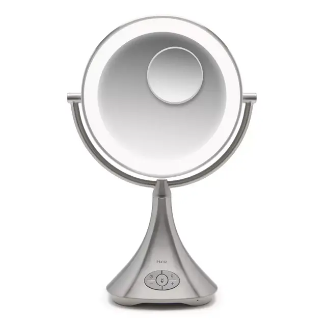 iHome® Lux Pro 10x/1x Halo Lighted Rechargeable Vanity Mirror and Speaker in Silver/Nickel