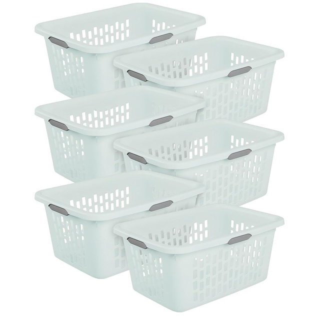 Sterilite Laundry Basket, Plastic Clothes Hamper, Large Rectangle Bin with Comfort Grip Handles and Reinforced Rim, 2 Bushel Capacity, Mint, 6 Pack