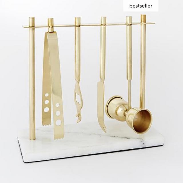 Deco Barware Collection, Brass + Marble (Set of 4)