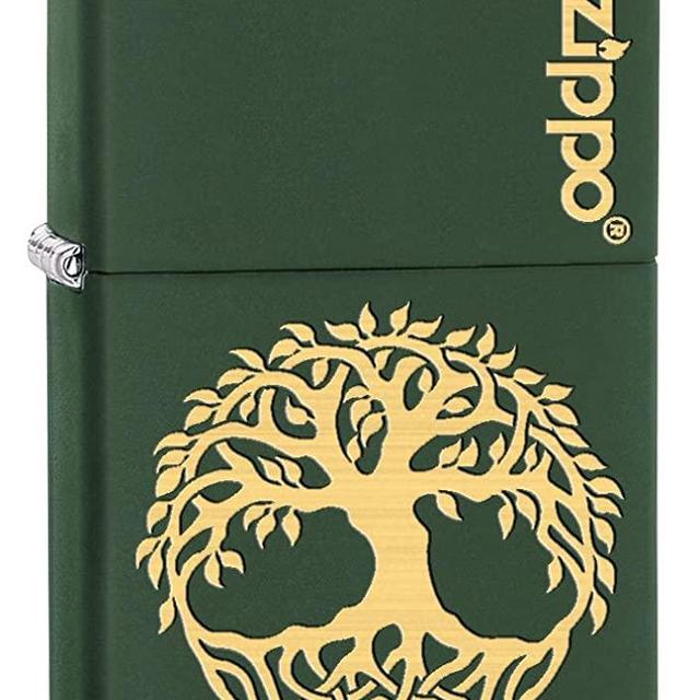 Zippo Lighter: Engraved Tree of Life - Green Matte 79509