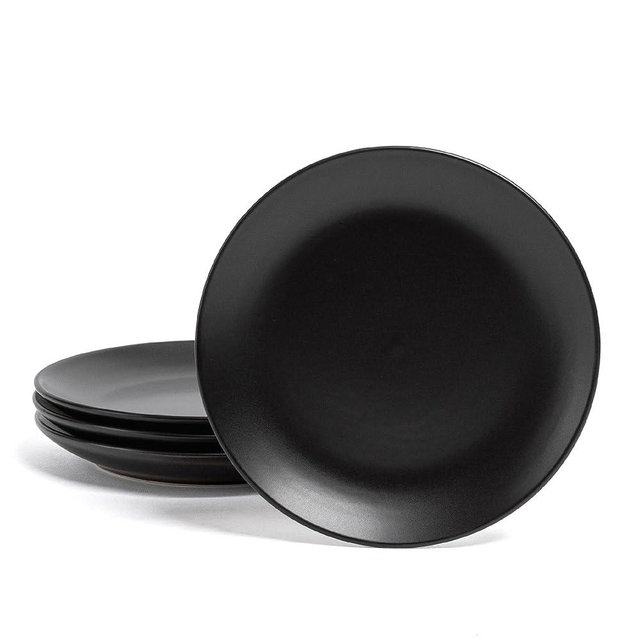 over&back Stoneware Plates - Dish Set with 4 Appetizer Plates - 4-Piece All-Occasion Place Settings - Elegant Dinnerware Sets for Home and Kitchen - 6.3" x 6.3" - Semi-Matte Black