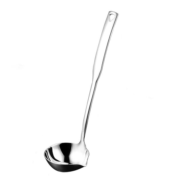 ZDFQly Soup Ladle 304 Stainless Steel Heavy Ladle with Pour Spout for Soups, Serving, Cooking, Stews and More 11.8 inch