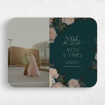 Green Rounded Wedding Save the Date - Poet Photo