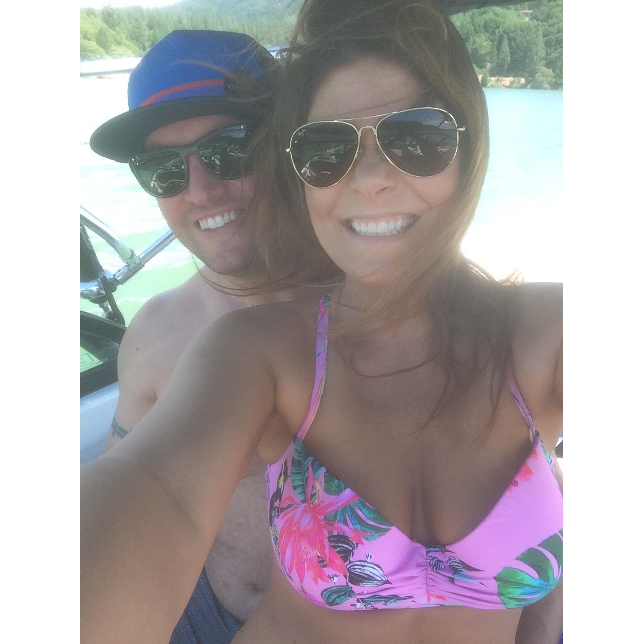 First time together on the boat, Adam wanted me to learn how to drive it but he realized I am much better at tanning!