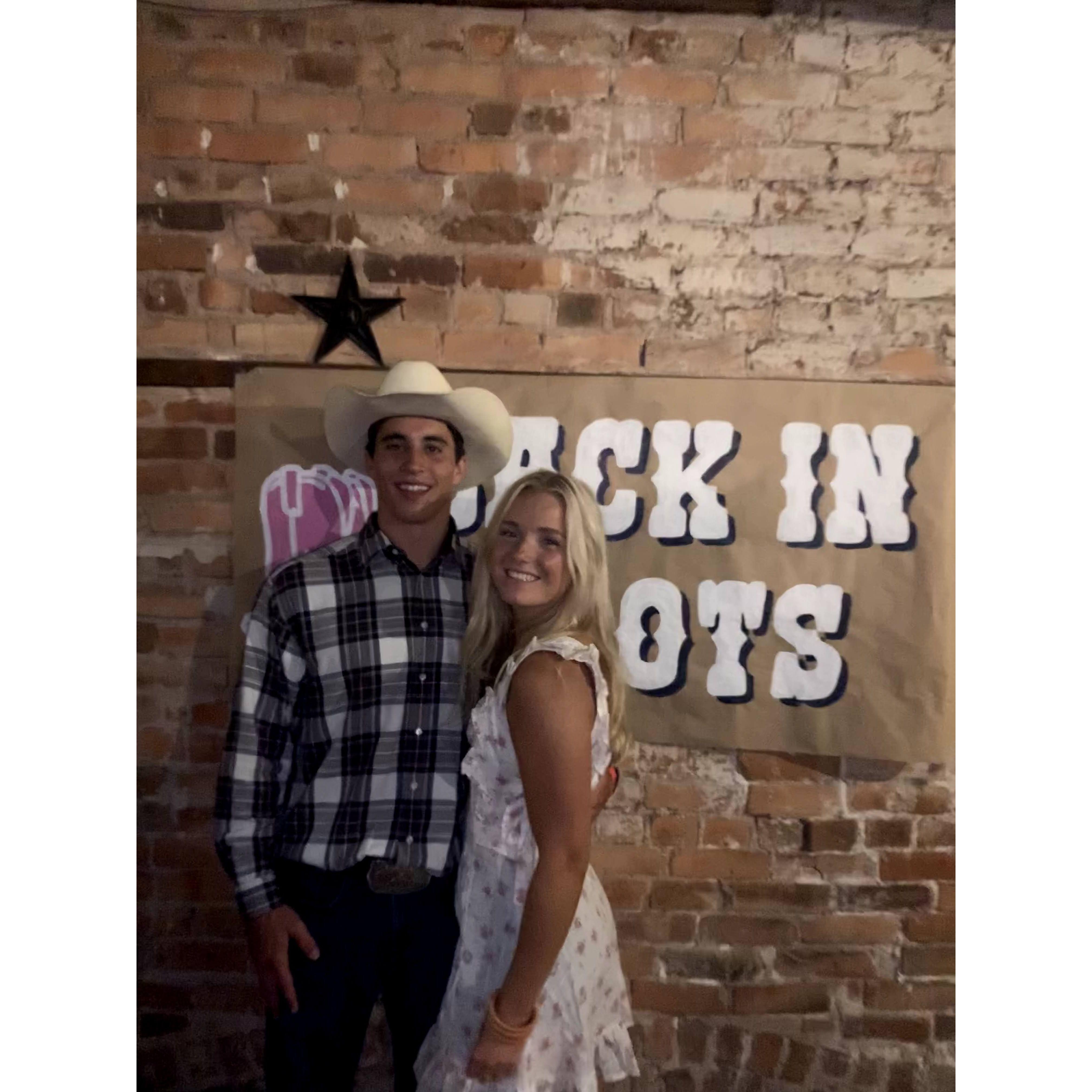 Julia asked Will to be her date at Alpha Chi Omega Back in Boots during our sophomore year at Clemson