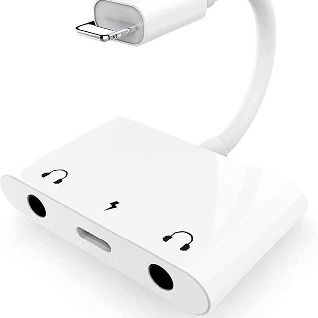 3 in 1 Dual 3.5mm Headphone Jack Adapter - Earphone Jack Audio and Charging Adapter - Headphone Splitter For iPhone 11 / XS / XS Max / XR / X / 8 / 8plus / 7 / 7plus / iPad -Support IOS 13- White