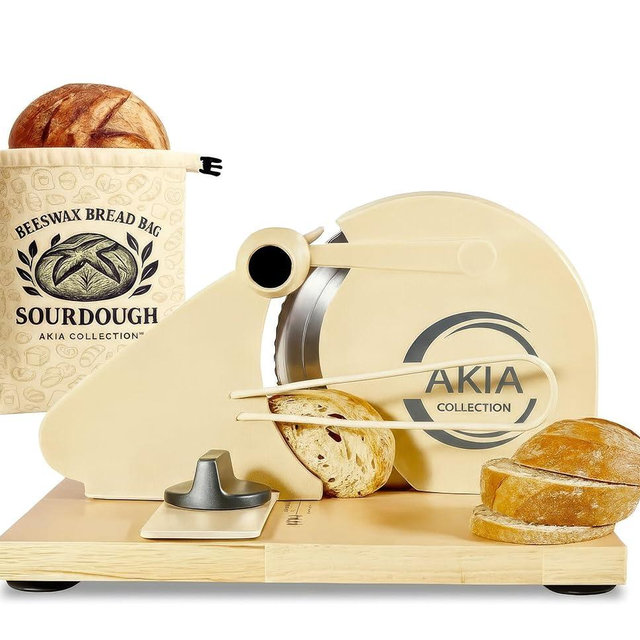 2-in-1 Manual Bread Slicer with Adjustable Thickness & Beeswax Bread Bag – Hand Crank Bread Cutter for Homemade Bread, Sourdough Rounds & Artisan Slices, Uniform Cuts