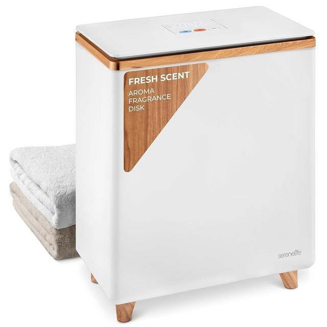 SereneLife Luxury Towel Warmer, with Customized Fragrance for Spa and Bathroom, Luxury Towel Heater Gifts for Him & Her, Auto Shut off, Fits 2 large Towels, Blankets, Bathrobes, PJ's (Natural Wood)