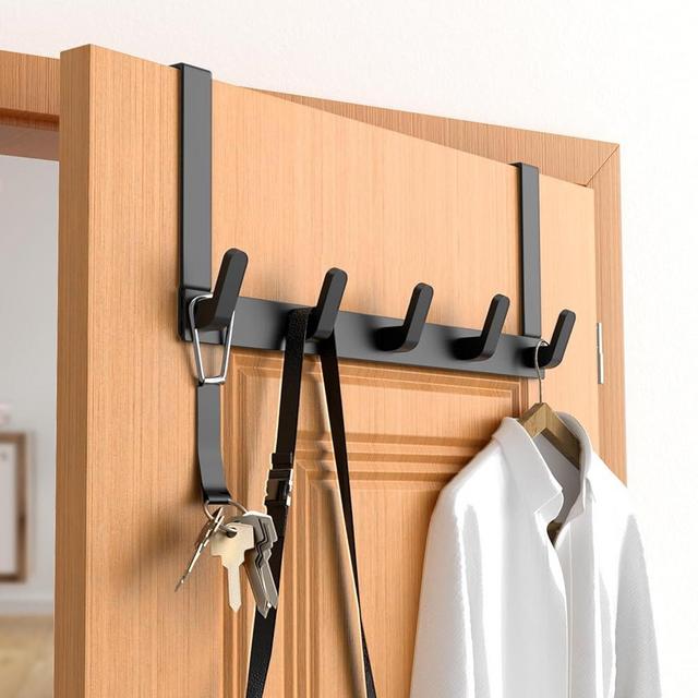 CHAUNCEY HOME Over The Door Hooks Hanger with Extended Arms - Bathroom Accessories and Towel Rack Organizer - 1 Pack, Black