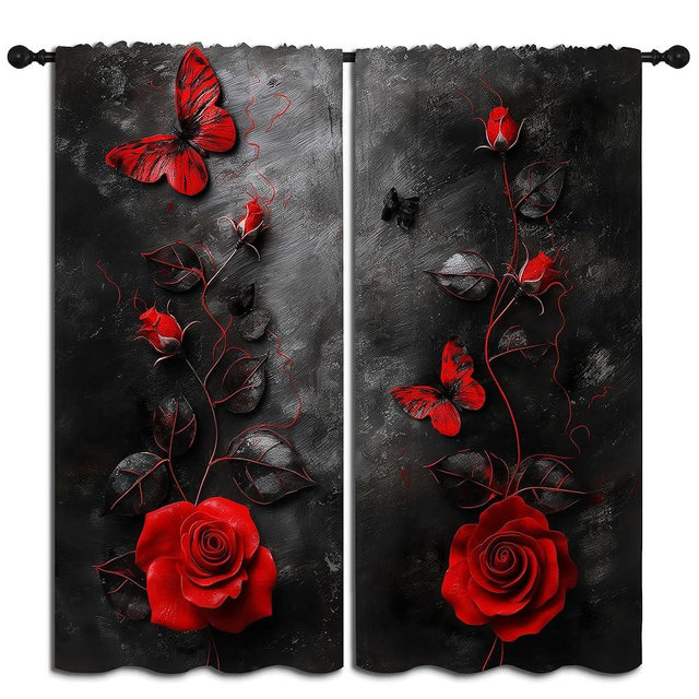 LHROOMJK Rose Butterfly Blackout Curtains for Boys Girl Bedroom Decor,Vintage Oil Painting Abstract Art Thermal Insulated Rod Pocket Drapes Darkening Window Curtain for Living Room Home 63x63 inch