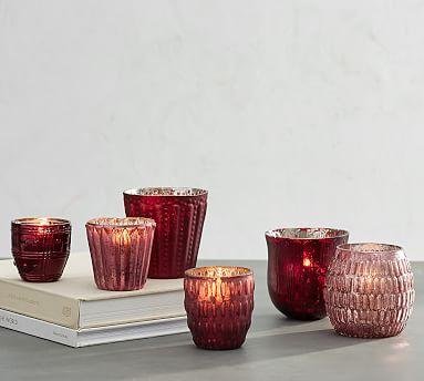 Antiqued Mercury Votive Holder, Set of 6 - Pink