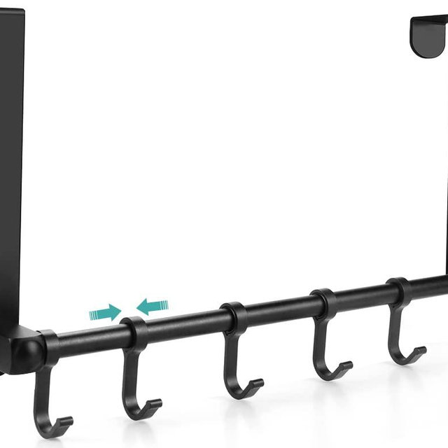 MGahyi Over The Door Hooks, Moving 6-Hooks,Over Door Towel Rack,Door Coat Hanger, Upgraded Long Arms for Bathroom Accessories (Black)