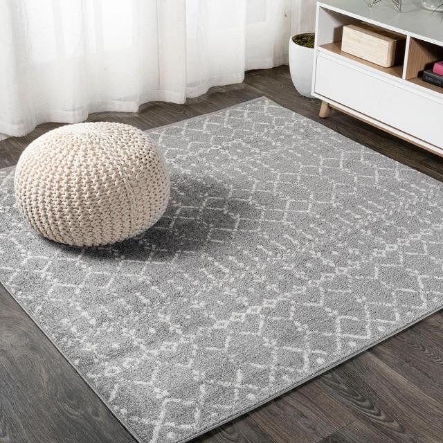Moroccan HYPE Boho Vintage Diamond Gray/Ivory 9' Square Area Rug - JONATHAN Y