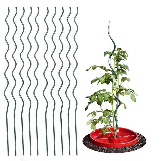 10 Pack Green 59 inch Height Dia 6mm Twisted Tomato Stakes Plant Supports Spiral Tomato Cages,Climbing Plant Stake Tower Plant Supports Twist Tomato Stakes