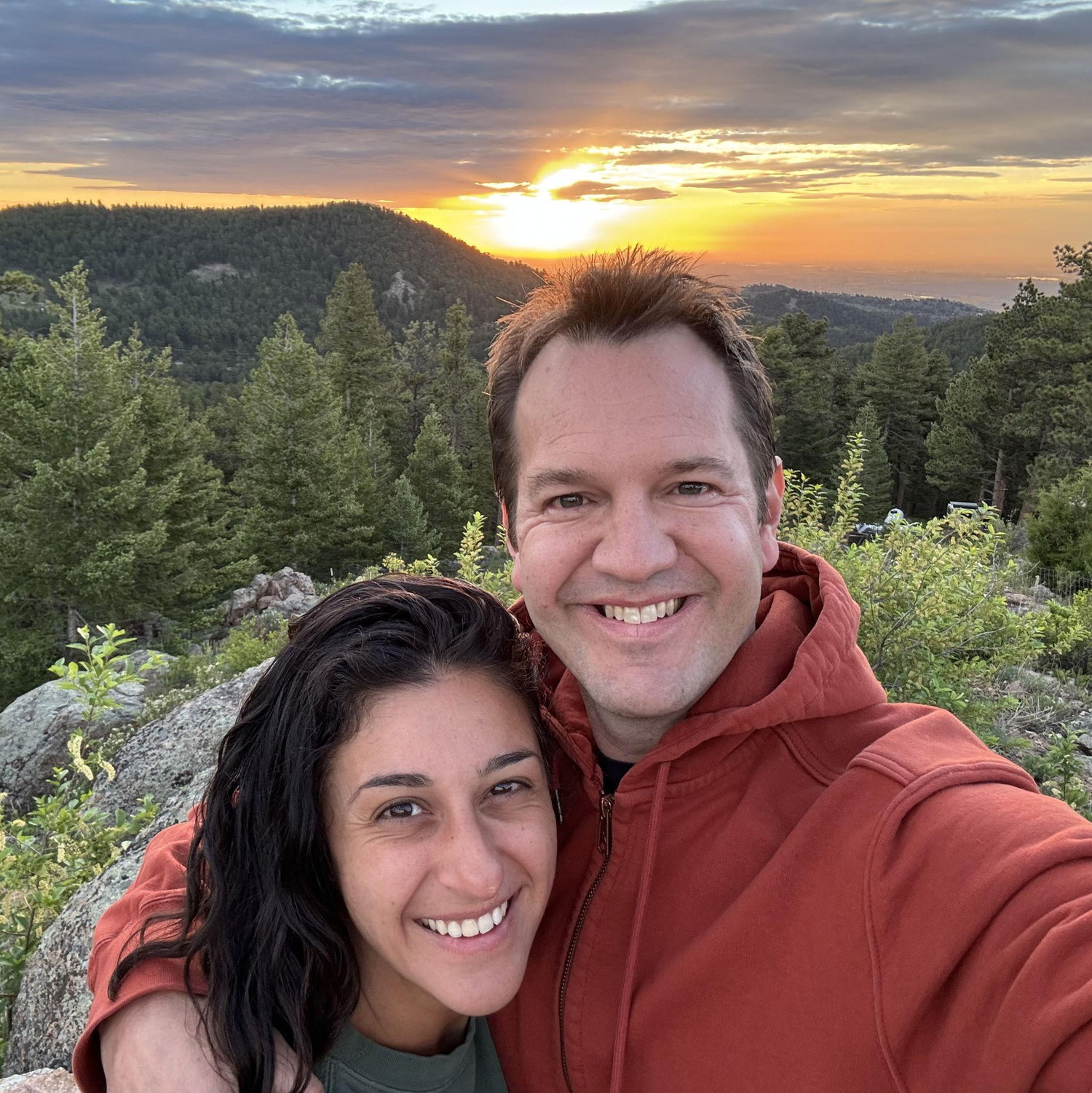 Enjoying an early morning sunrise together with epic views at Natalie's former mountain home in Boulder.
