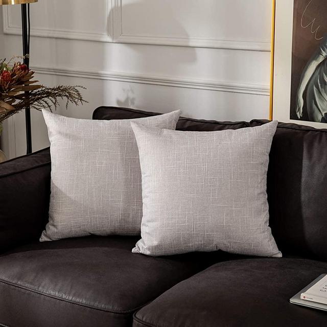 Kevin Textile Soft Solid Lined Linen Pillow Cover Durable Pillowcase Fashion Striped Star Cushion Cover, 66 x 66 cm, Set of 2, Grey White