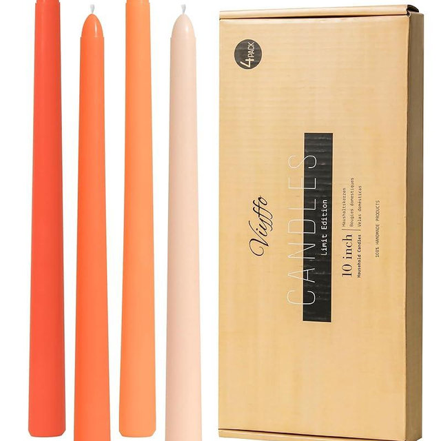Viyffo Taper Candles 10 Inch Orange Set of 4 Unscented, Dripless, Smokeless Long Tall Tapered Candlesticks Wedding Home Decor Dinner Natural Color Series