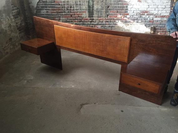 Mid century modern headboard danish modern headboard floating nightstands mid century walnut and cane headboard