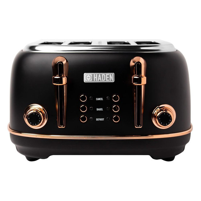 Haden Heritage 4-Slice Wide Slot Toaster, Black & Copper