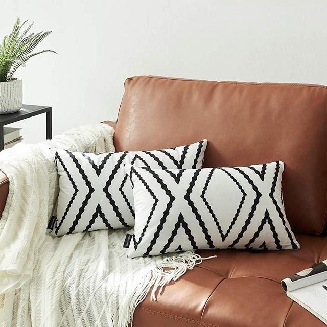 Nestinco Set of 2 White Lumbar Pillow Covers 12 x 20 inches Boho Aztec Polyester Blend Decorative Throw Pillow Covers for Sofa Couch Bed Decor