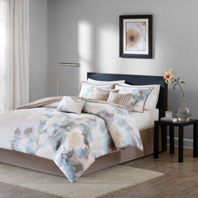 Madison Park Serena Reversible 7-Piece King Comforter Set in Blue
