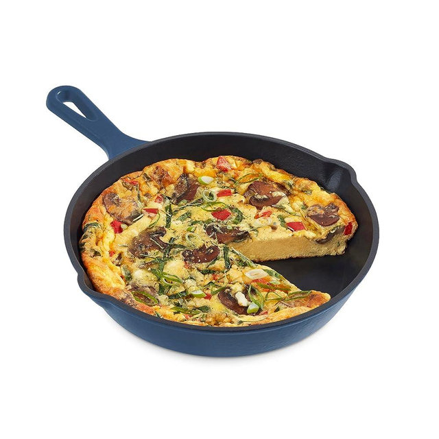 Zakarian by Dash 9.5 Inch Small Nonstick Cast Iron Skillet, Titanium Ceramic Coated Frying Pan, Blue