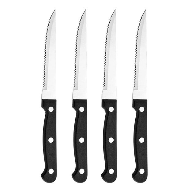 Farberware 4-Piece Stamped Triple Rivet High Carbon Stainless Steel Steak Knife Set, Black