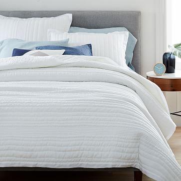 Belgian Flax Linen Linework Quilt & Shams (White)