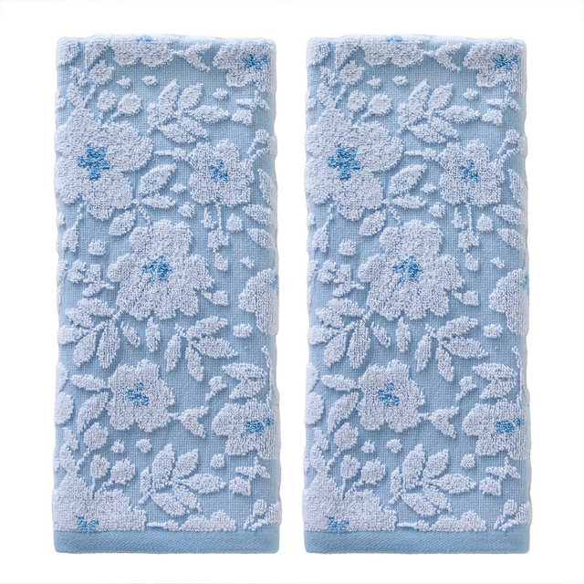2pc Floral Jacquard Hand Towel Set Sky Blue - SKL Home