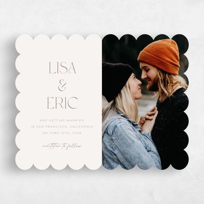 Beige Scalloped Wedding Save the Date - Papyrus Photo