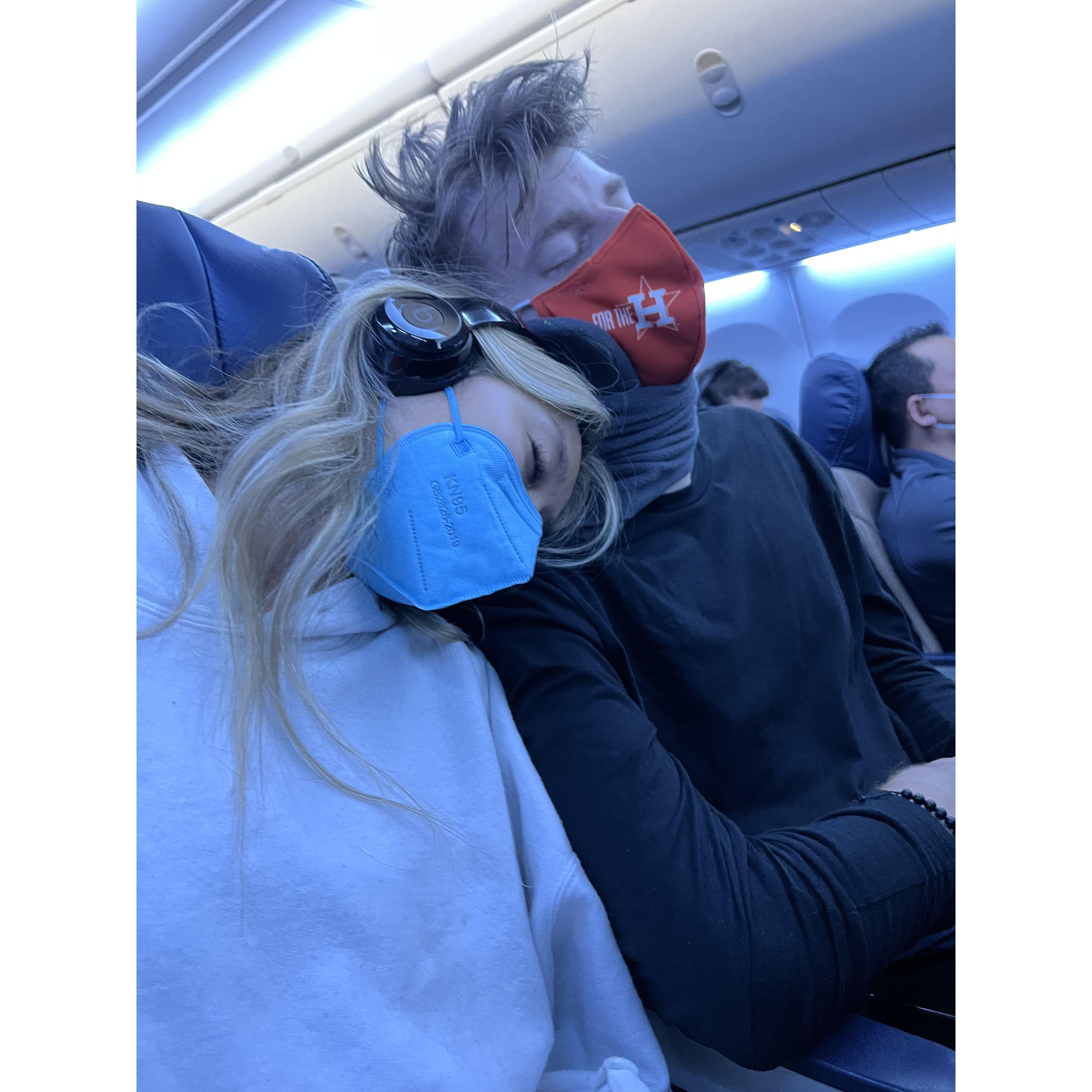 One of our favorite things to do is travel together! Aaron switches from aisle to window and Audrey's got middle covered