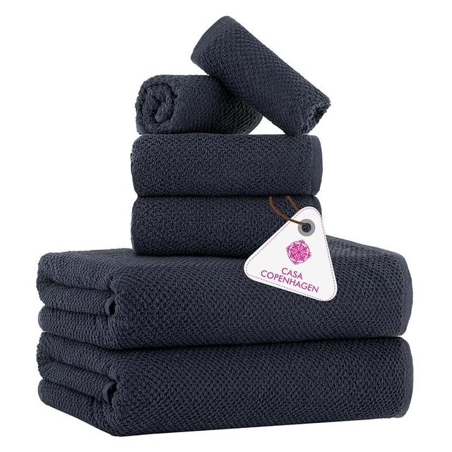 CASA COPENHAGEN Popcorn Textured 6 Pieces Towel Set- Navy Blue, 550 GSM 2 Bath Towel 2 Hand Towel 2 Washcloth, Rough & Tough Use Cotton Towels Gift Set for Bathroom