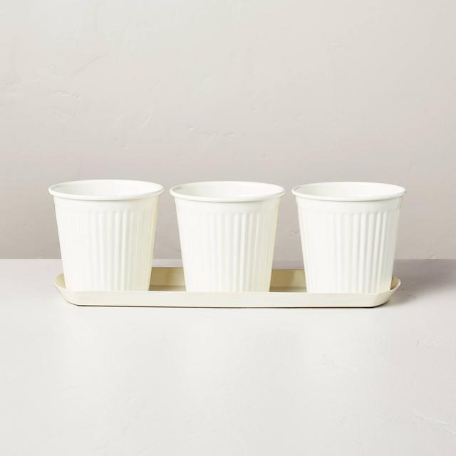 16" Fluted Metal Window Sill Planter Tray Cream - Hearth & Hand™ with Magnolia