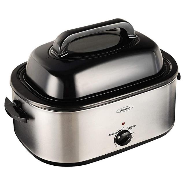 22 Quart Electric Roaster Oven, Roaster Oven, Turkey Roaster Electric, Electric Roaster, Selfbasting Lid, Removable Pan, Full-Range Temperature Control Cool-Touch Handles, Silver Body, Black Lid