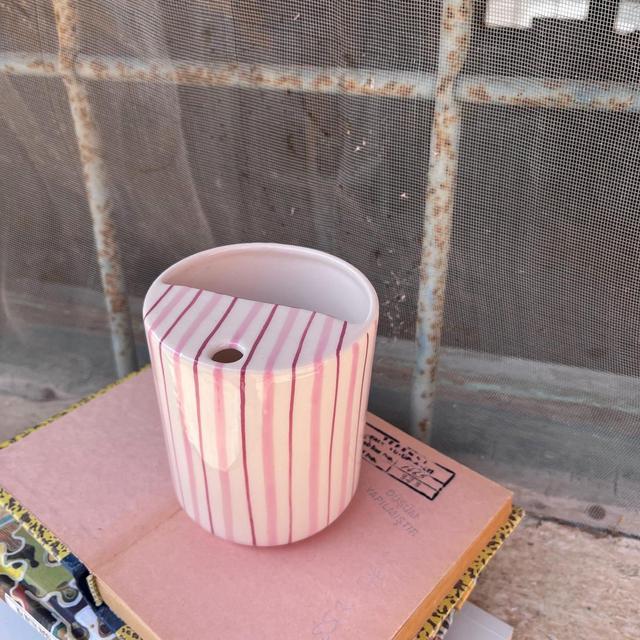 Travel Ceramic Tumbler, Minimalist To-go Cup, Hand Thrown Pottery Mug, Rustic Sip Mug, Lemonade Cup For Library, Vintage Pink Mug