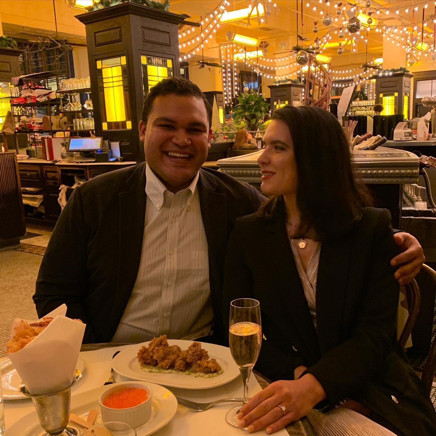 Dinner after I said: "Si" on New Year's Eve 2020 - our waiter Sophie snapped a quick picture of us.