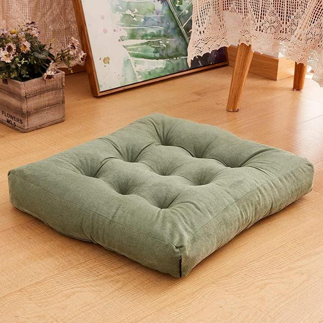 Yipto Large Floor Pillows Seating for Adults and Kids,Square Floor Cushions for Sitting Meditation Pillow Tatami Floor Cushion for Yoga Living Room Balcony Office Outdoor, Green, 22x22 Inch