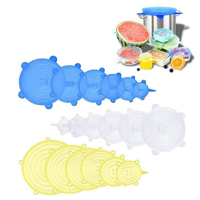 Silicone Stretch Lids,18 Pack Silicone Lids, Silicone Bowl Covers ,6 Different Sizes Silicone Lids To Meet Most Containers,Reusable,Flexible,Durable & Expandable,Dishwasher, Microwave & Freezer Safe