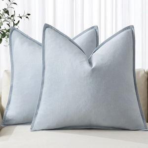 MIULEE Decorative Linen Euro Sham Pillow Covers 24x24 Light Blue ​Boho Farmhouse​ ​Neutral Couch Throw Pillows for Bed Pack of 2 Accent Coastal Modern Pillowcase Summer Sofa Livingroom Home Decor