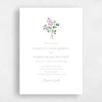 Dark Lilac, Purple Wedding Invitation - Rydal Portrait