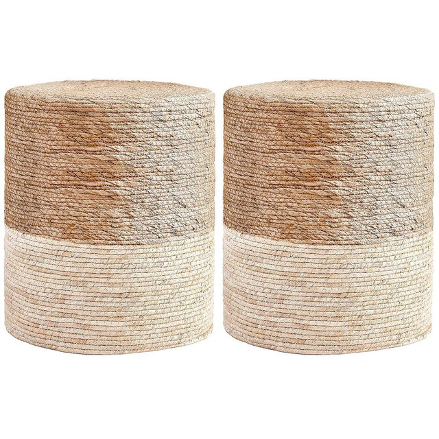 Wimarsbon 2Pcs Pouf Ottoman, Natural Seagrass Foot Stool, Hand Weaving Round Ottoman, for Living Room,Leisure Ottoman(68B)