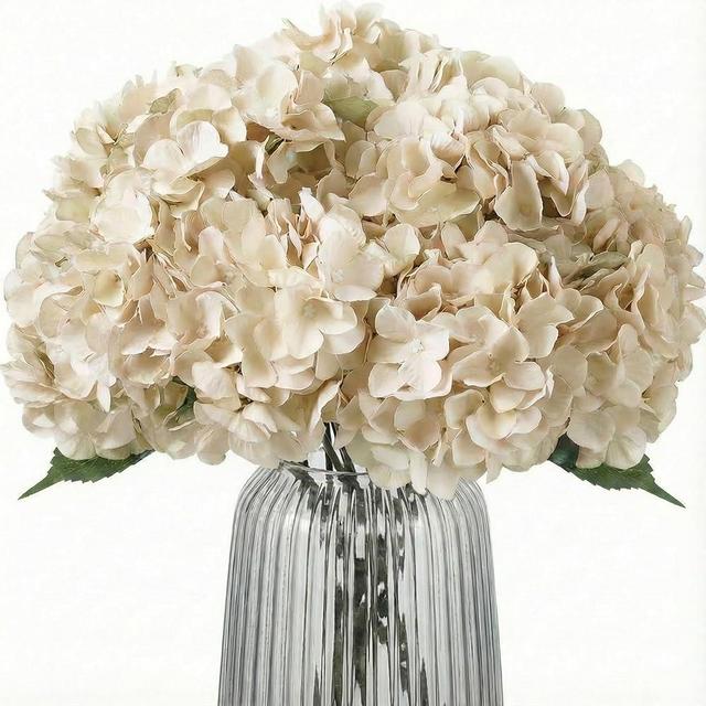2Bouquets Artificial Fake Flowers Plants Silk Hydrangea Arrangements Wedding Bouquets Decorations Plastic Floral Home Kitchen Garden Party Festival Bar DIY (Ivory White, 5 Flower Heads)