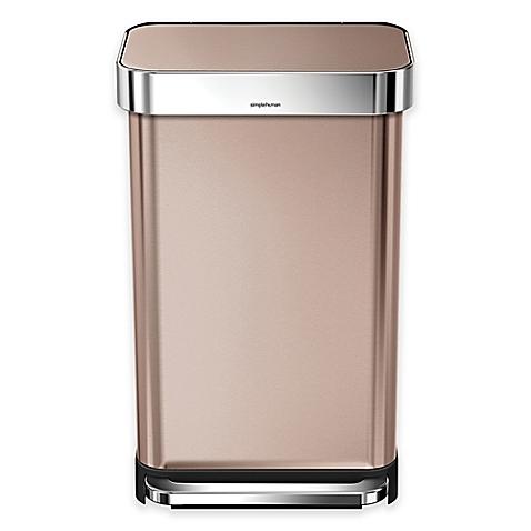 simplehuman® 45-Liter Rectangular Liner Rim Step Trash Can with Liner Pocket in Rose Gold