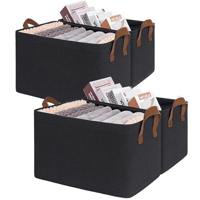 CHICVITA Storage Baskets for Shelves, Large Fabric Storage Bins with Metal Frame, Closet Storage Bins for Clothes Toy Organizer, 16 ¾" L x 11" W x 9 ¾" H, Black, 4-Pack