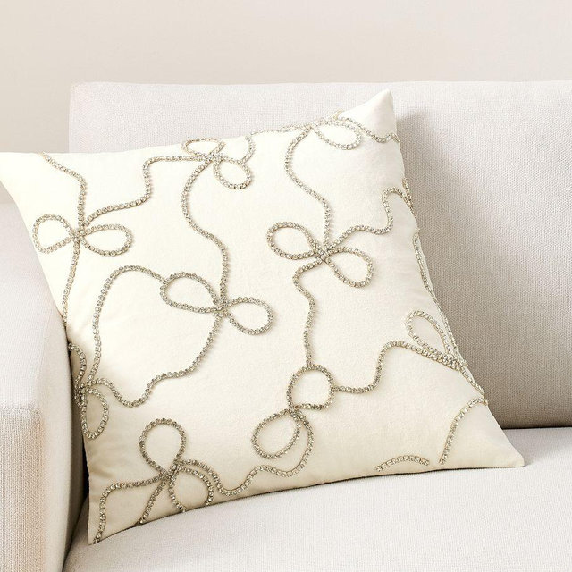 LoveShackFancy Rhinestone Bow Pillow Cover, Ivory Multi, 20"