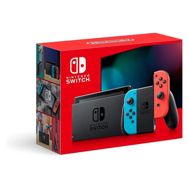 Nintendo Switch With Neon Blue and Neon Red Joy Con Gaming Console - Manufacturer Refurbished